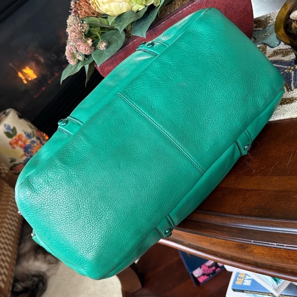 Coach Green Leather Handbag Central Satchel Rivet Leaf Enamel Studded